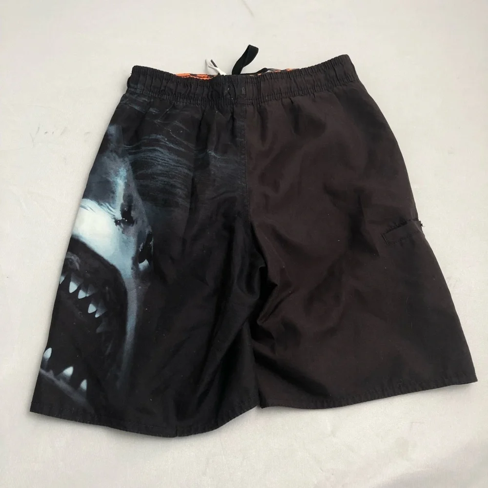 Old Navy black shark lined drawstring swim trunks S=6/7